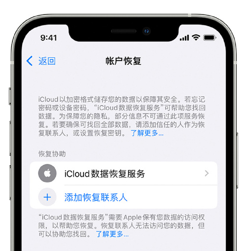 金波乡苹果手机维修分享在 iPhone 上设置帐户恢复联系人的方法 